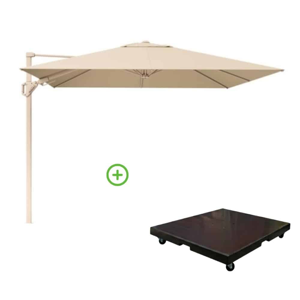 challenger t² zweefparasol premium doek | 300x300cm met monza parasolvoet 90kg | champagne/sandstone