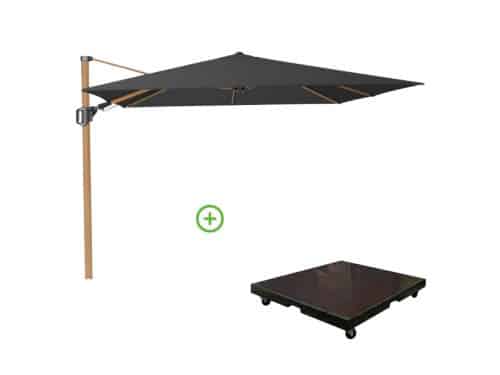 Challenger T² zweefparasol - premium doek | 300x300cm met Monza parasolvoet 90kg | Faded Black/Teak look