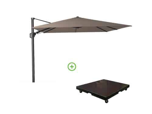 Challenger T² zweefparasol - premium doek | 300x300cm met Monza parasolvoet 90kg | Havana