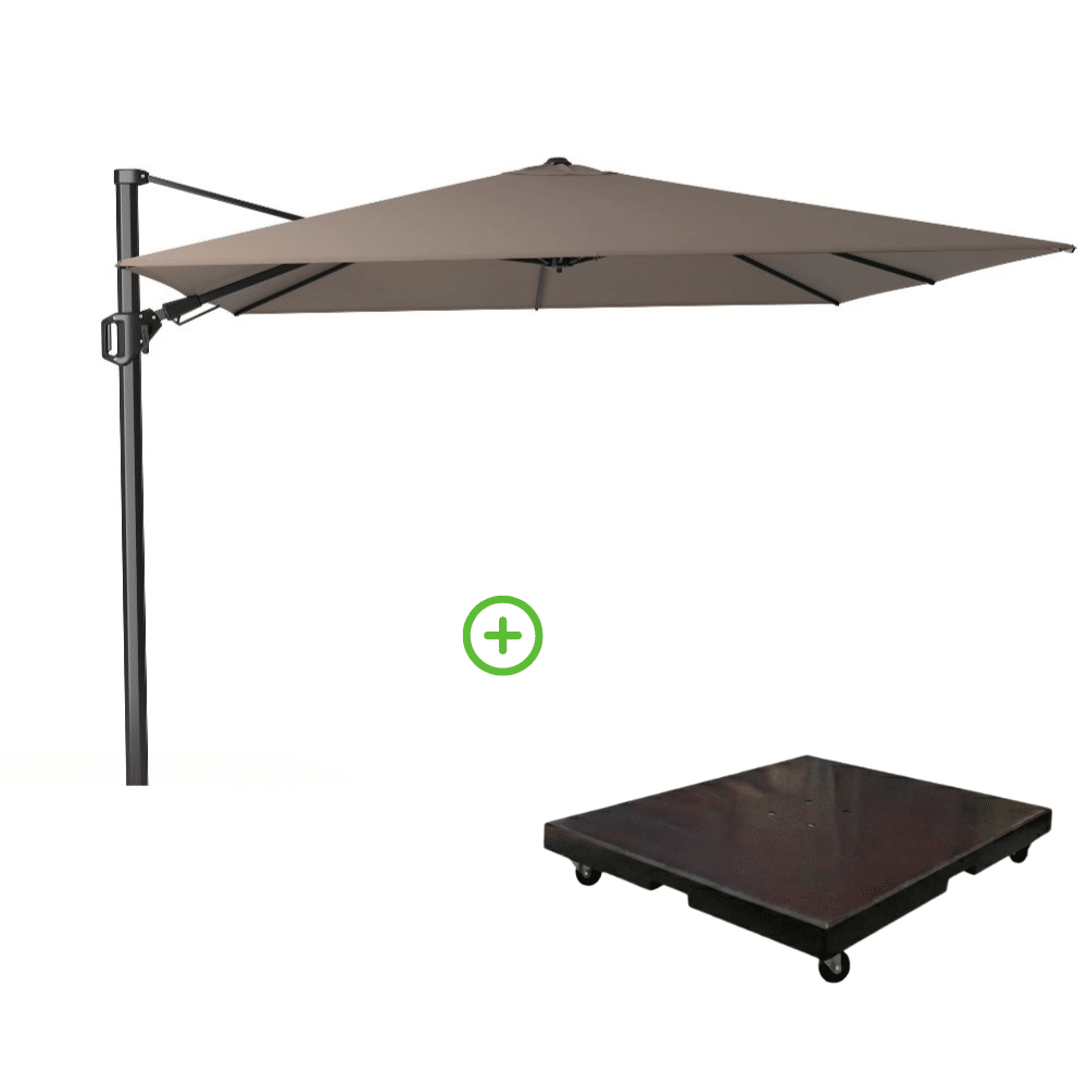 challenger t² zweefparasol premium doek | 300x300cm met monza parasolvoet 90kg | havana