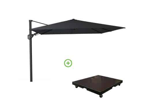 Challenger T² zweefparasol - premium doek | 300x300cm met Monza parasolvoet 90kg | Jet Black