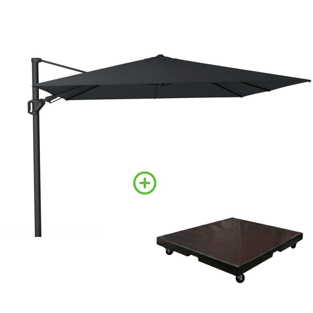 challenger t² zweefparasol premium doek | 300x300cm met monza parasolvoet 90kg | jet black
