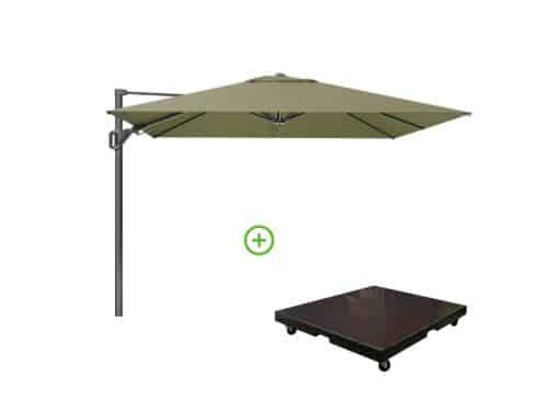 Challenger T² zweefparasol - premium doek | 300x300cm met Monza parasolvoet 90kg | Lush Green
