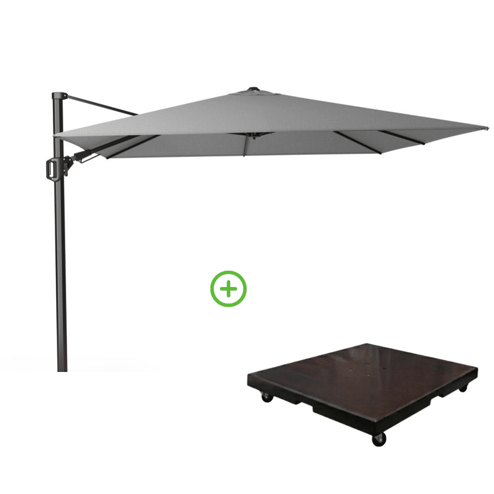 challenger t² zweefparasol premium doek | 300x300cm met monza parasolvoet 90kg | manhattan