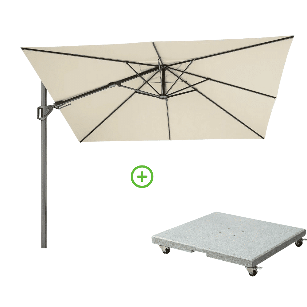 challenger t² zweefparasol premium doek | 300x300cm met rocca parasolvoet 90kg | champagne