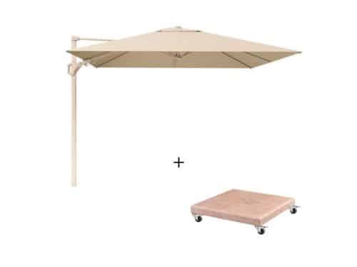 Challenger T² zweefparasol - premium doek | 300x300cm met Venezia parasolvoet 90kg | Champagne/Sandstone