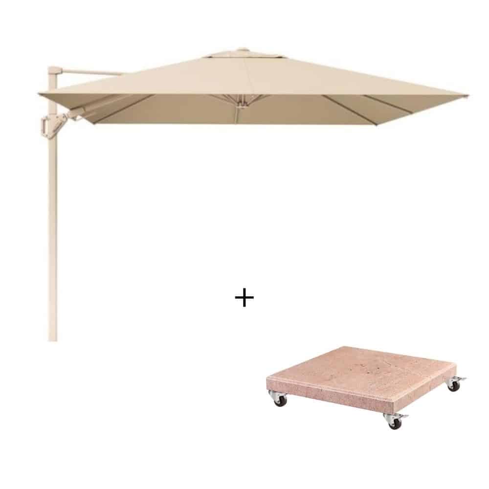 challenger t² zweefparasol premium doek | 300x300cm met venezia parasolvoet 90kg | champagne/sandstone