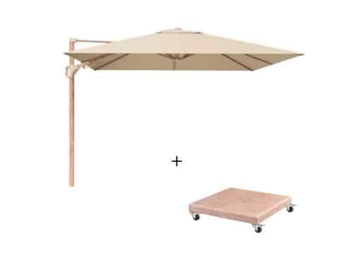 Challenger T² zweefparasol - premium doek | 300x300cm met Venezia parasolvoet 90kg | Champagne/Teak look