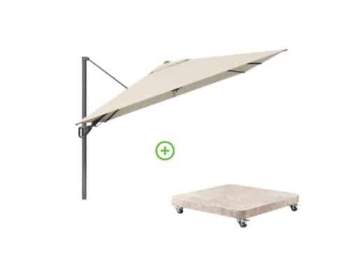 Challenger T² zweefparasol - premium doek | 300x300cm met Venezia rond parasolvoet 90kg | Champagne