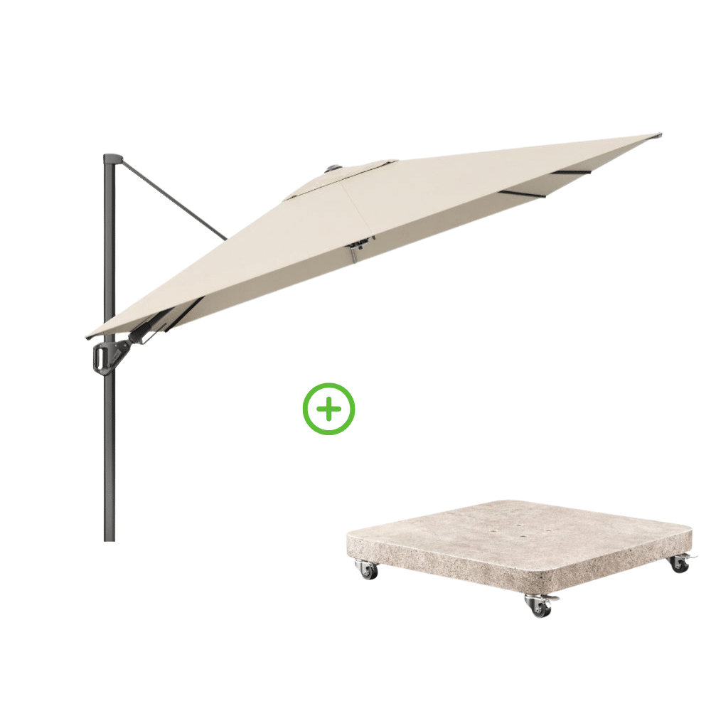 challenger t² zweefparasol premium doek | 300x300cm met venezia rond parasolvoet 90kg | champagne