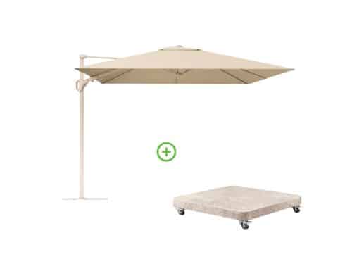 Challenger T² zweefparasol - premium doek | 300x300cm met Venezia rond parasolvoet 90kg | Champagne/Sandstone