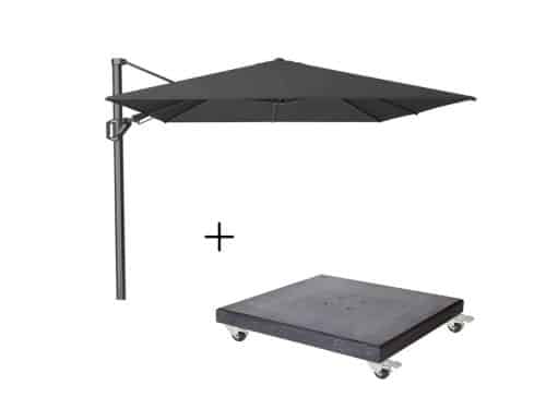 Challenger T² zweefparasol - premium doek | 350x260cm met Modena parasolvoet 120kg | Faded Black