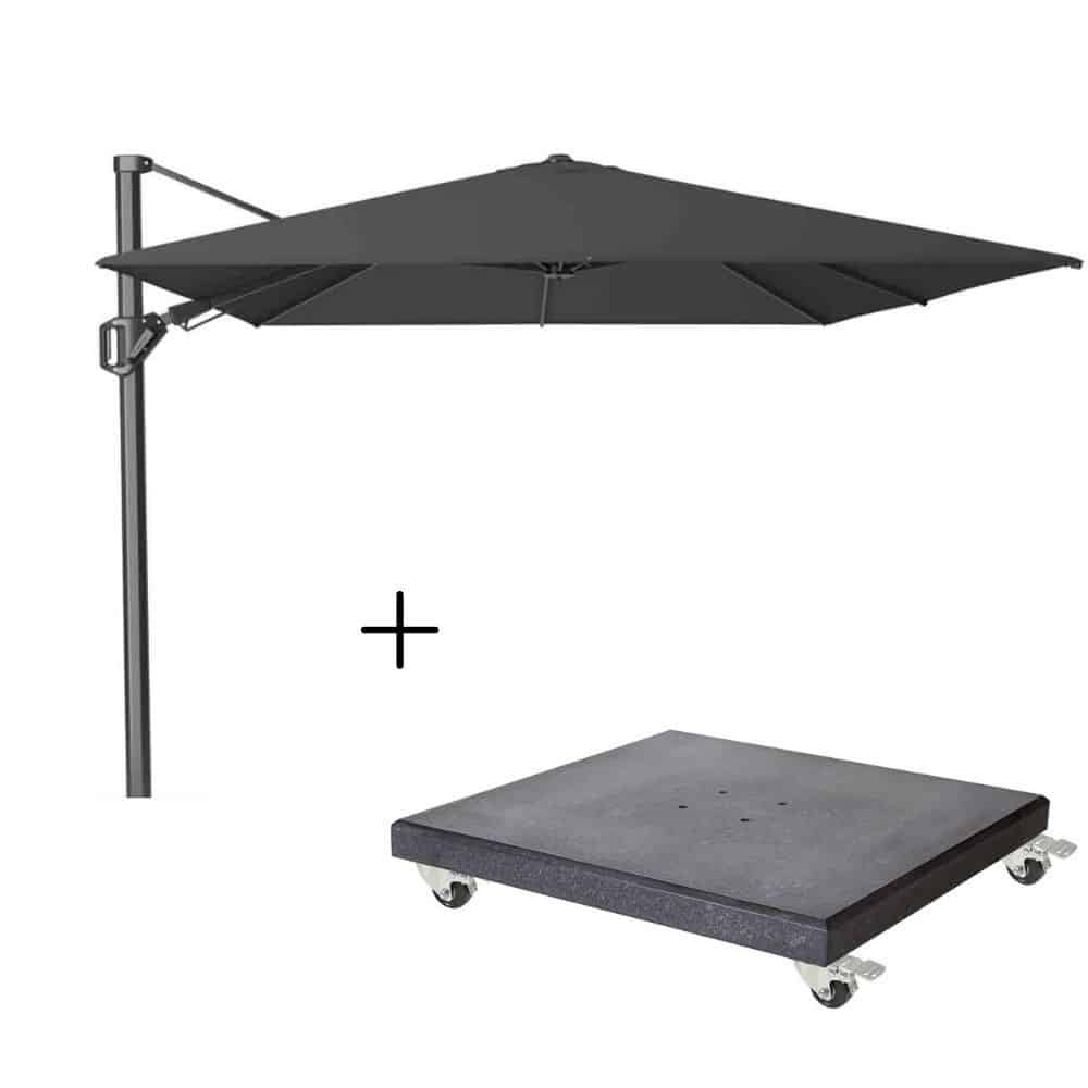 challenger t² zweefparasol premium doek | 350x260cm met modena parasolvoet 120kg | faded black