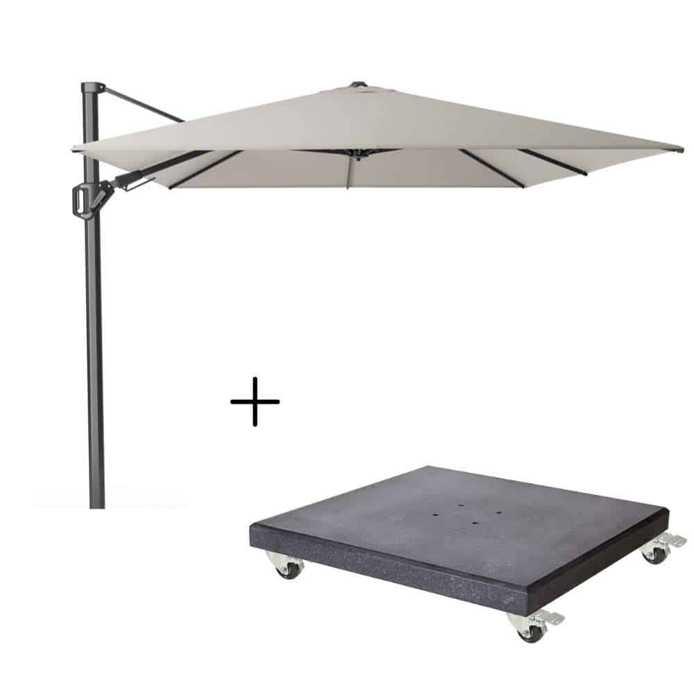 challenger t² zweefparasol premium doek | 350x260cm met modena parasolvoet 120kg | manhattan
