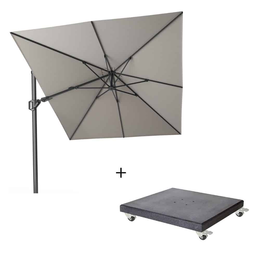 challenger t² zweefparasol premium doek | 350x260cm met modena parasolvoet 90kg | manhattan