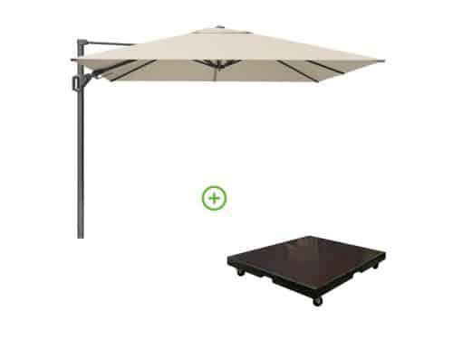 Challenger T² zweefparasol - premium doek | 350x260cm met Monza parasolvoet 90kg | Champagne