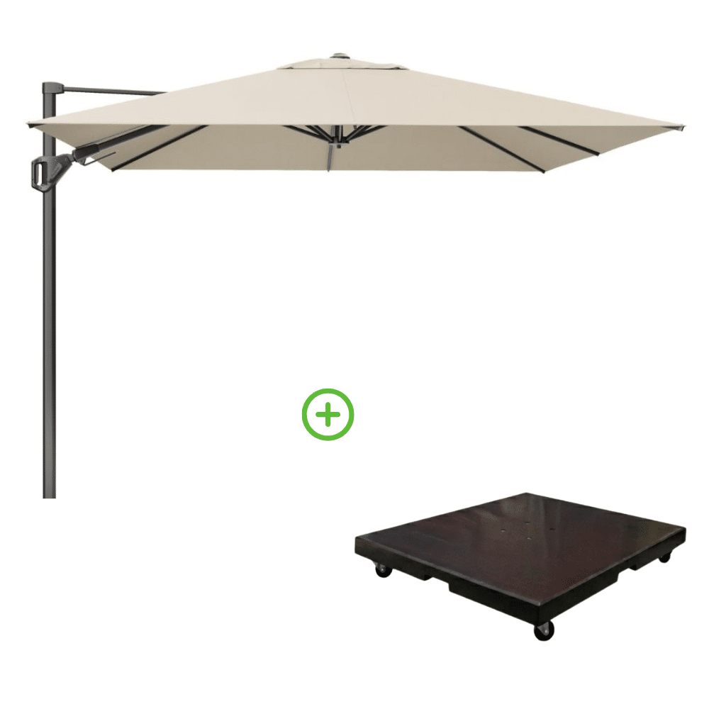 challenger t² zweefparasol premium doek | 350x260cm met monza parasolvoet 90kg | champagne