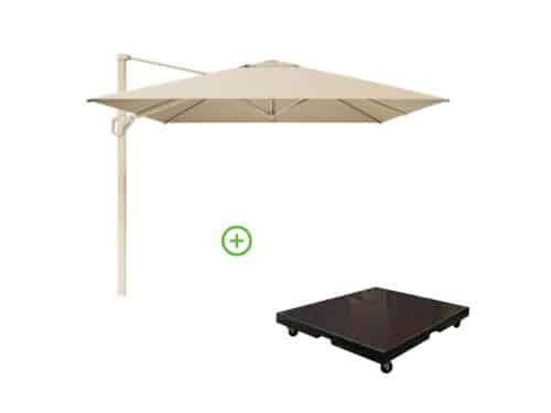 Challenger T² zweefparasol - premium doek | 350x260cm met Monza parasolvoet 90kg | Champagne/Teak look
