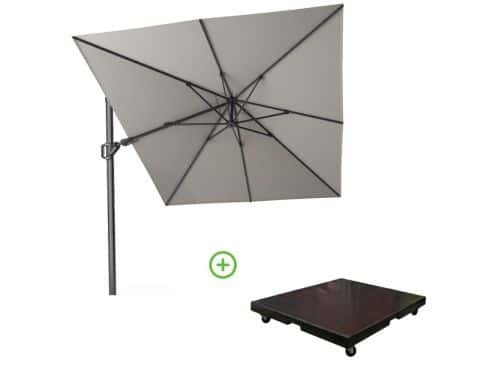 Challenger T² zweefparasol - premium doek | 350x260cm met Monza parasolvoet 90kg | Manhattan