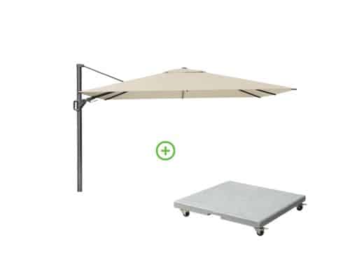 Challenger T² zweefparasol - premium doek | 350x260cm met Rocca parasolvoet 90kg | Champagne