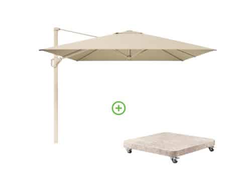 Challenger T² zweefparasol - premium doek | 350x260cm met Venezia rond parasolvoet 90kg | Champagne/Teak look