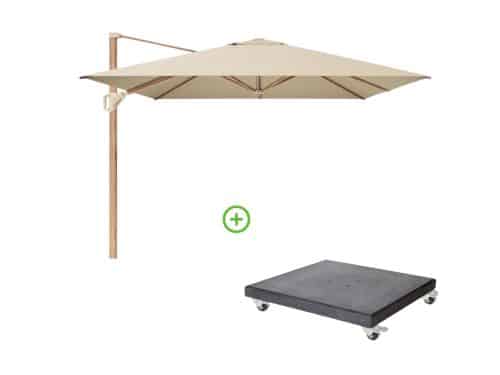 Challenger T² zweefparasol - premium doek | 400x300cm met Modena parasolvoet 120kg | Champagne/Teak look