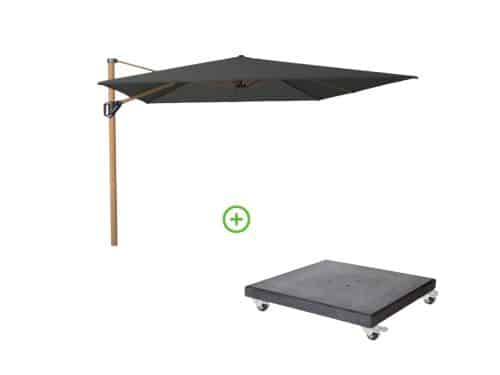 Challenger T² zweefparasol - premium doek | 400x300cm met Modena parasolvoet 120kg | Faded Black/Teak look
