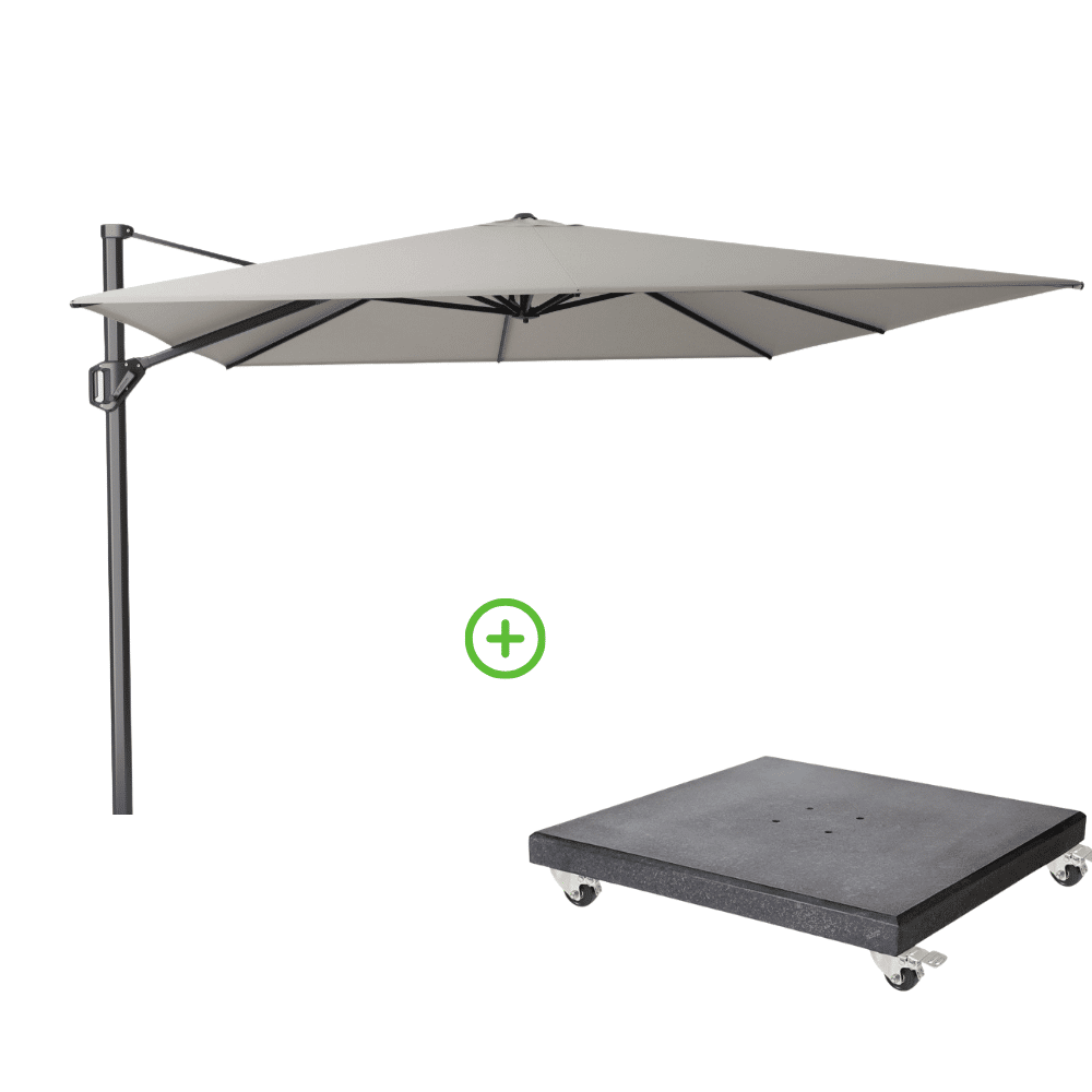 challenger t² zweefparasol premium doek | 400x300cm met modena parasolvoet 120kg | manhattan