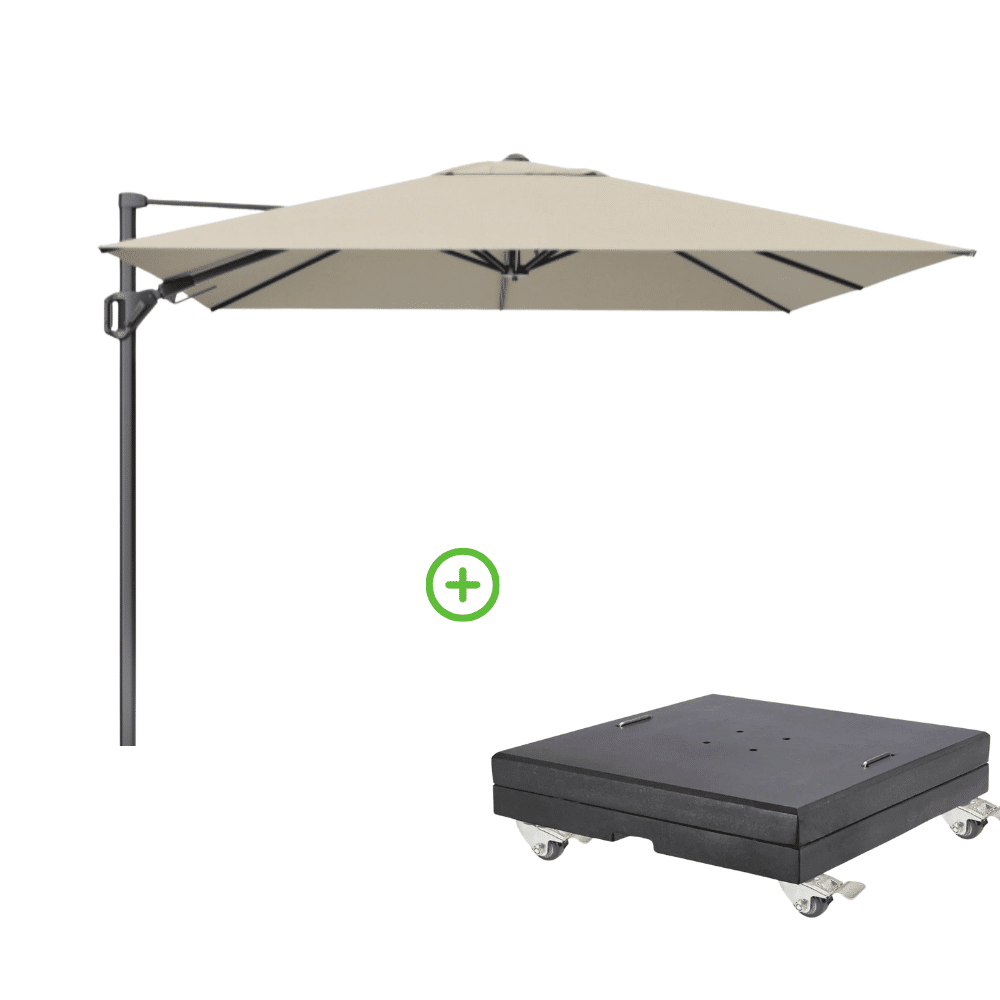 challenger t² zweefparasol premium doek | 400x300cm met modena parasolvoet 150kg | champagne