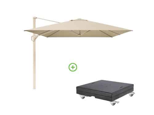 Challenger T² zweefparasol - premium doek | 400x300cm met Modena parasolvoet 150kg | Champagne/Sandstone