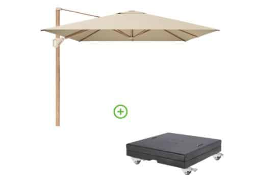 Challenger T² zweefparasol - premium doek | 400x300cm met Modena parasolvoet 150kg | Champagne/Teak look