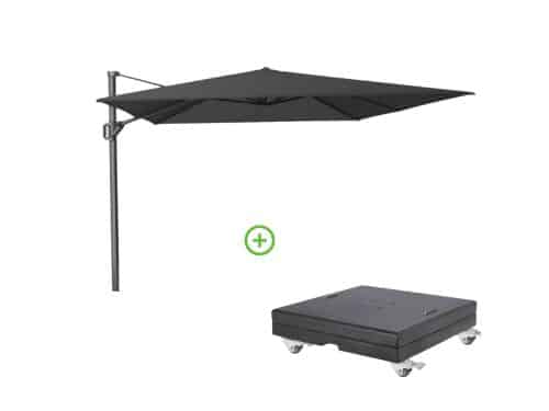 Challenger T² zweefparasol - premium doek | 400x300cm met Modena parasolvoet 150kg | Faded Black