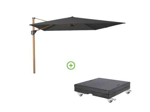 Challenger T² zweefparasol - premium doek | 400x300cm met Modena parasolvoet 150kg | Faded Black/Teak look