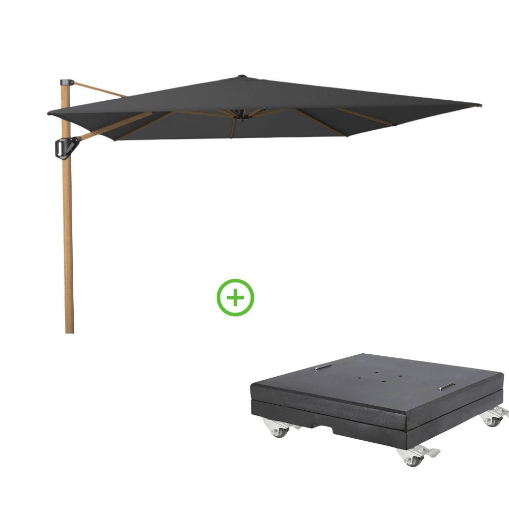 challenger t² zweefparasol premium doek | 400x300cm met modena parasolvoet 150kg | faded black/teak look