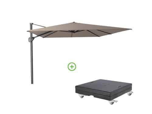 Challenger T² zweefparasol - premium doek | 400x300cm met Modena parasolvoet 150kg | Havana