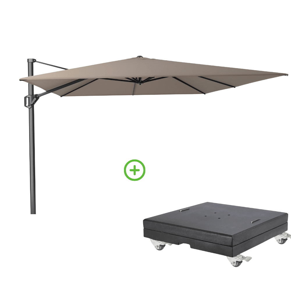 challenger t² zweefparasol premium doek | 400x300cm met modena parasolvoet 150kg | havana