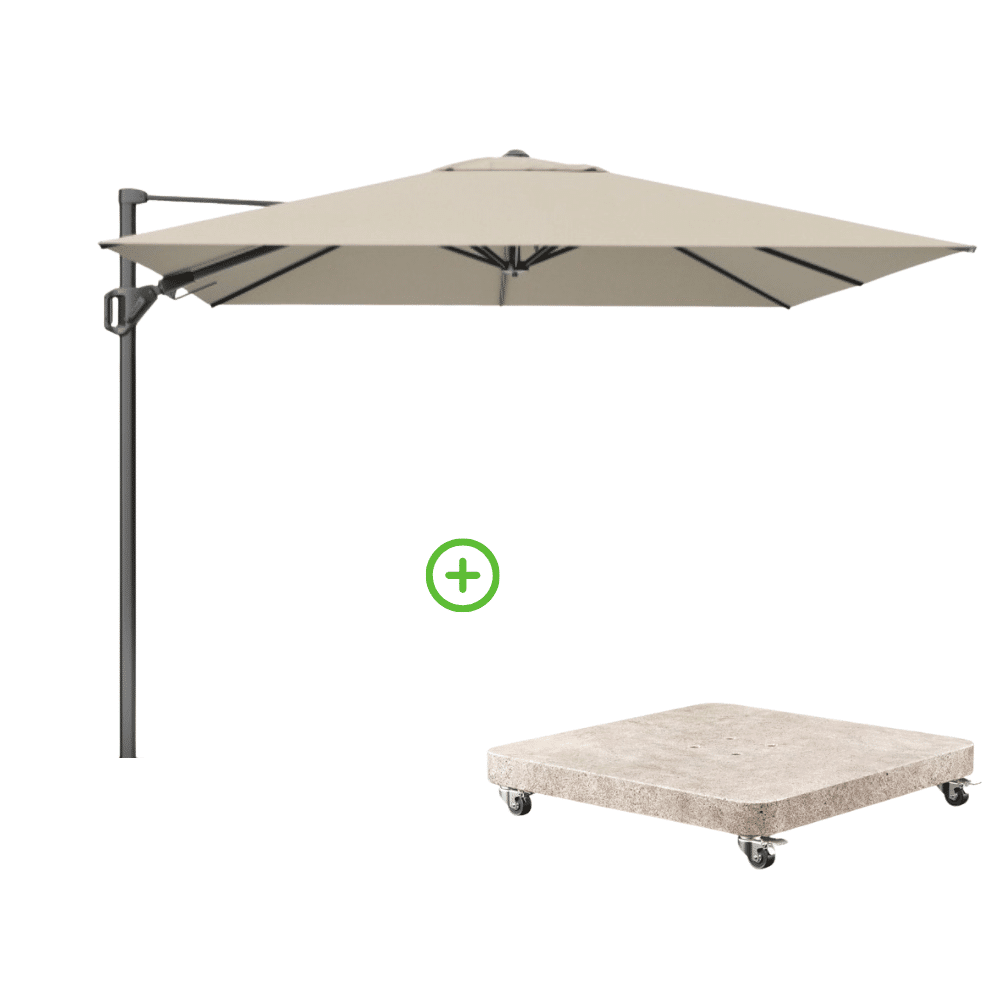 challenger t² zweefparasol premium doek | 400x300cm met venezia rond parasolvoet 120kg | champagne