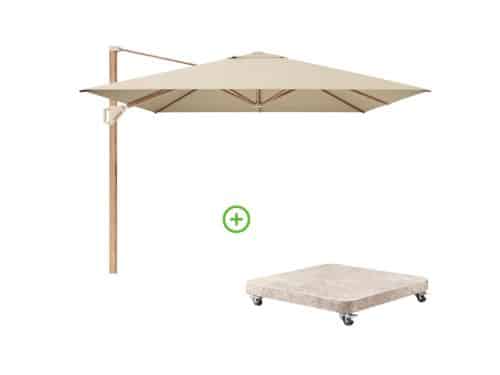 Challenger T² zweefparasol - premium doek | 400x300cm met Venezia rond parasolvoet 120kg | Champagne/Teak look