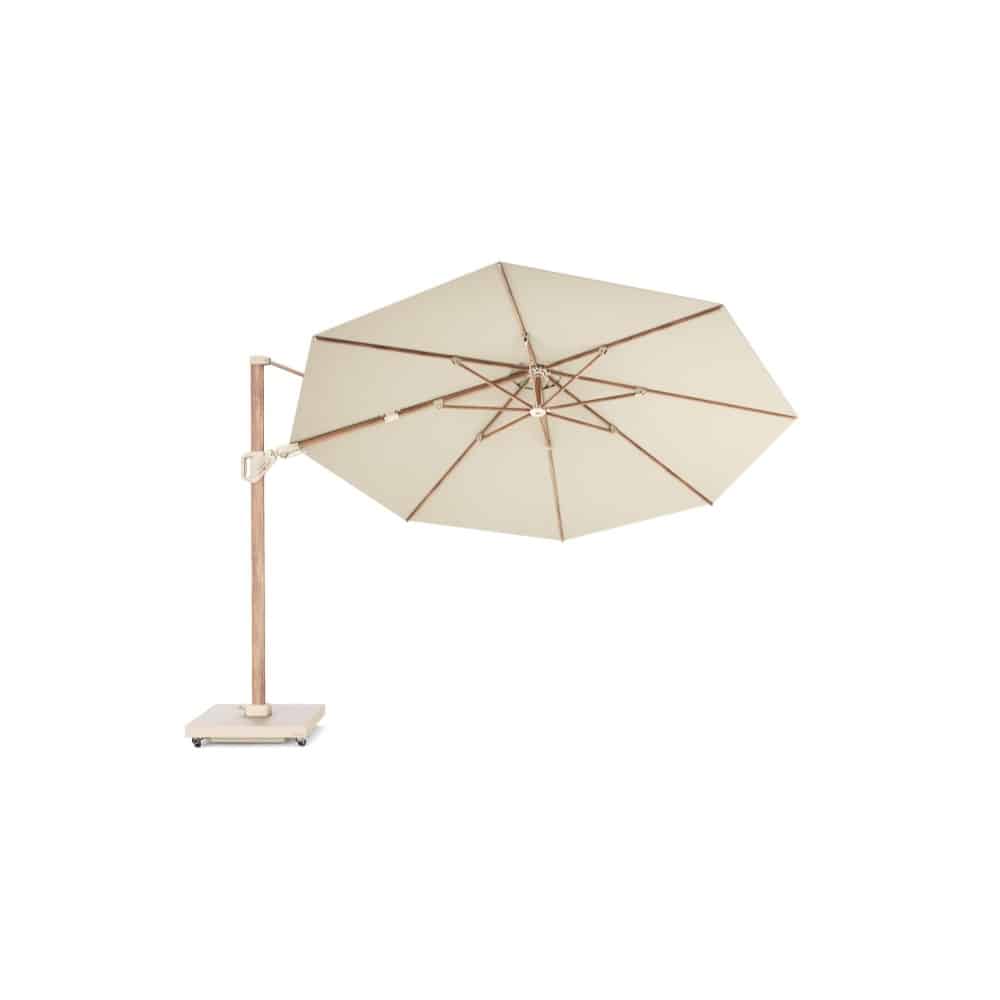 challenger t² zweefparasol premium doek | Ø350cm rond | champagne/teak look