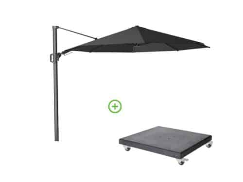 Challenger T² zweefparasol - premium doek | Ø350cm rond met Modena parasolvoet 120kg | Faded Black
