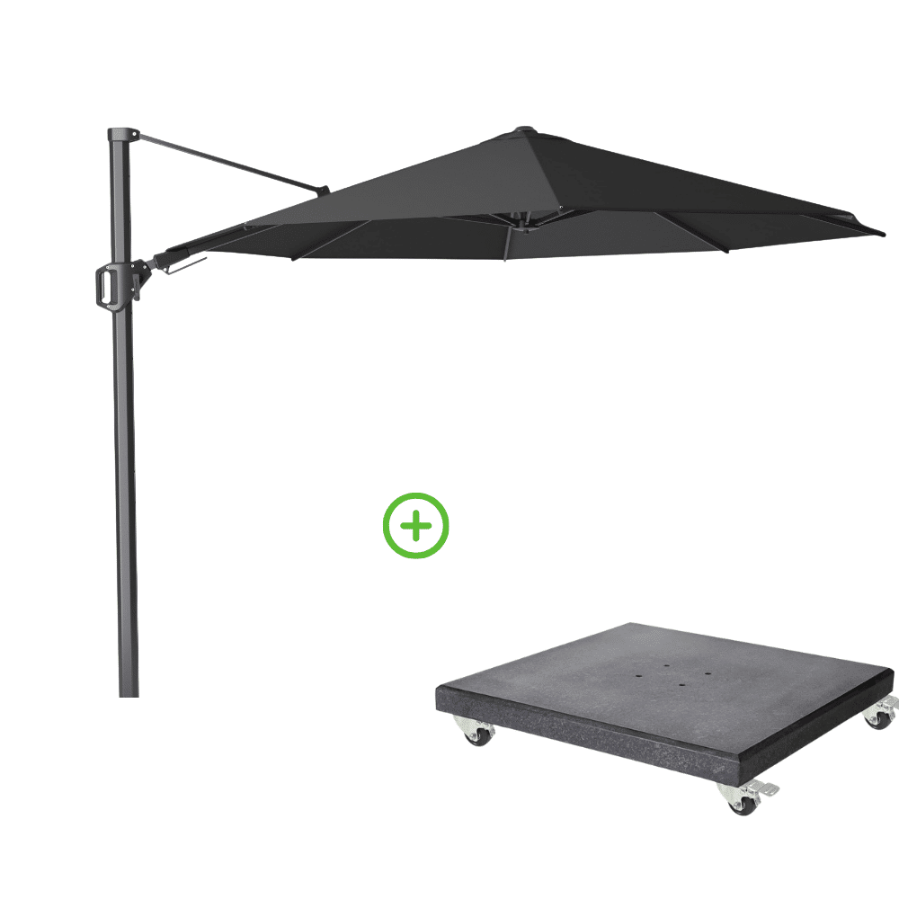 challenger t² zweefparasol premium doek | Ø350cm rond met modena parasolvoet 120kg | faded black