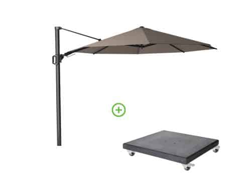 Challenger T² zweefparasol - premium doek | Ø350cm rond met Modena parasolvoet 120kg | Havana