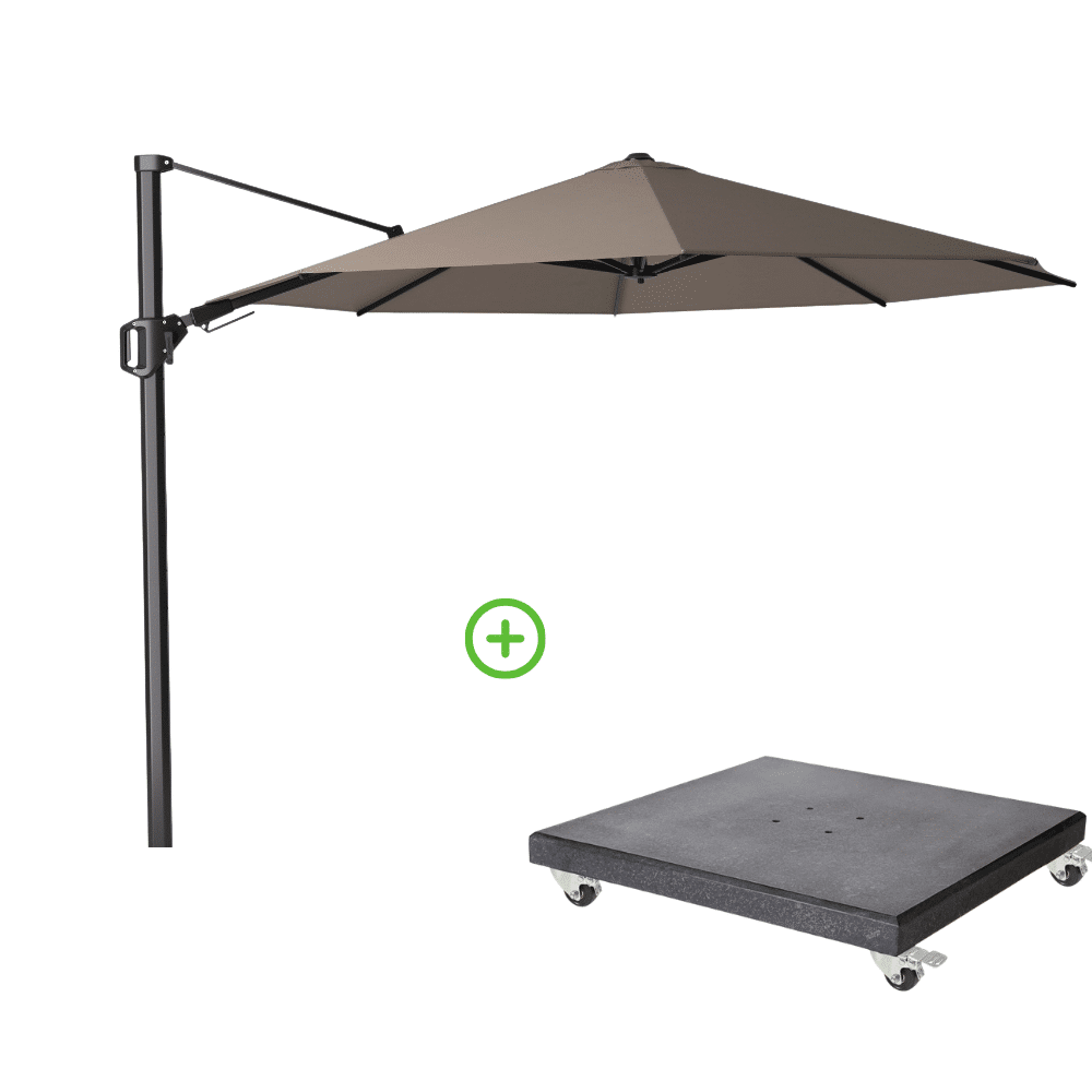 challenger t² zweefparasol premium doek | Ø350cm rond met modena parasolvoet 120kg | havana