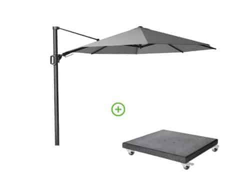 Challenger T² zweefparasol - premium doek | Ø350cm rond met Modena parasolvoet 120kg | Manhattan