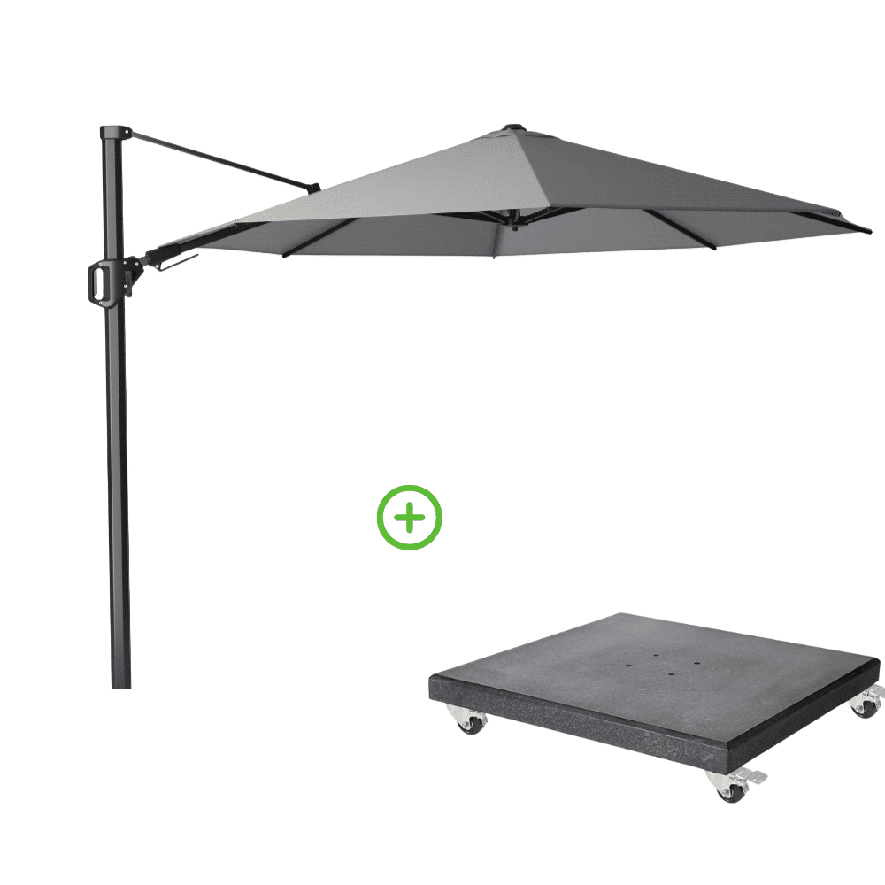 challenger t² zweefparasol premium doek | Ø350cm rond met modena parasolvoet 120kg | manhattan