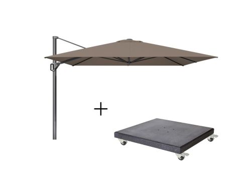 Challenger T¹ zweefparasol - premium doek | 350x350cm met Modena parasolvoet 120kg | Havana