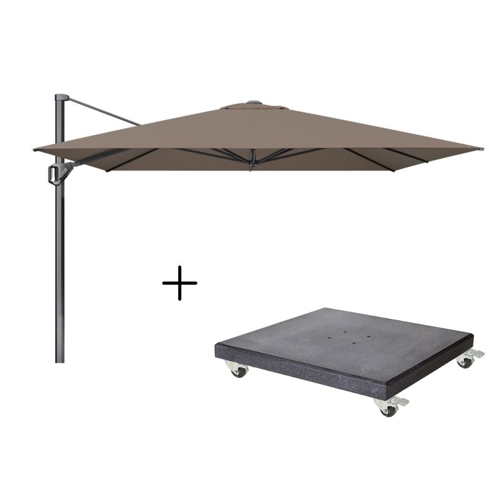challenger t¹ zweefparasol premium doek | 350x350cm met modena parasolvoet 120kg | havana
