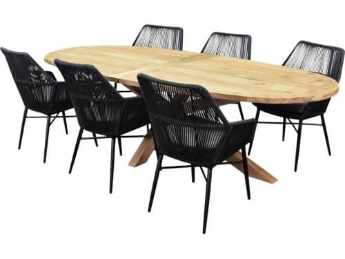 Chianti Ellips dining tuinset 280x130xH75 cm 7 delig teak rope