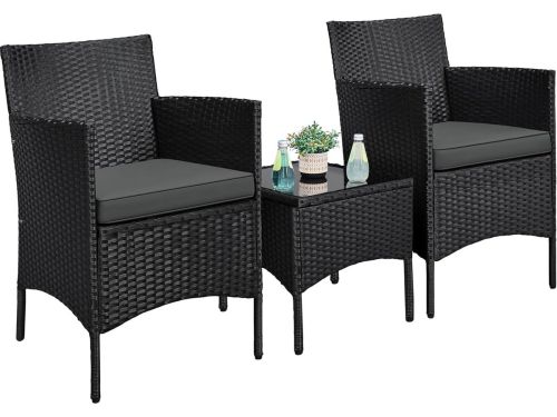 Comfortabele 3-delige Bistroset met Tafeltje en Kussens voor Balkon en