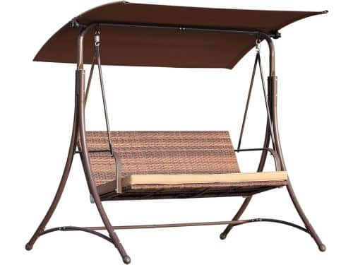 Comfortabele 3-Zits Schommelbank met Verstelbaar Rotan Zonnedak voor Tuin